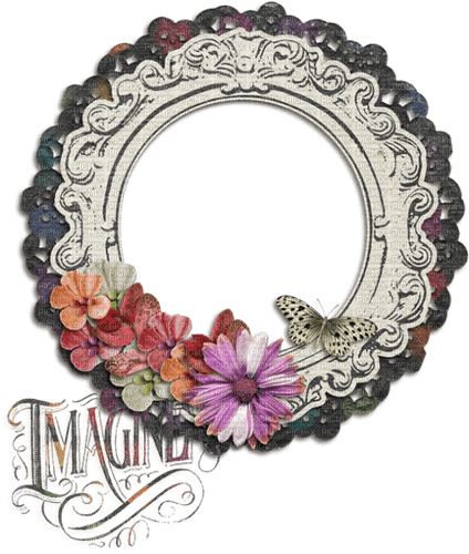 Ornament Frame round Flowers Lace Butterfly word - Free PNG