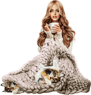 woman with cat bp - png ฟรี