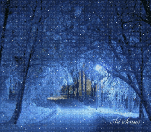 Winter.Landscape.Hiver.Blue.Night.Victoriabea - Besplatni animirani GIF