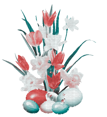 soave deco easter animated flowers eggs pink teal - Ingyenes animált GIF