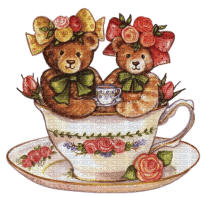 dolceluna deco bear brown vintage cup tea - gratis png