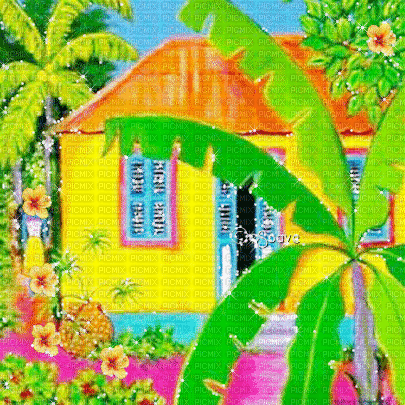 soave background animated tropical house summer - GIF เคลื่อนไหวฟรี