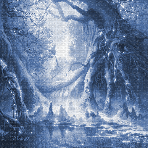 Y.A.M._Fantasy forest background blue - Zdarma animovaný GIF