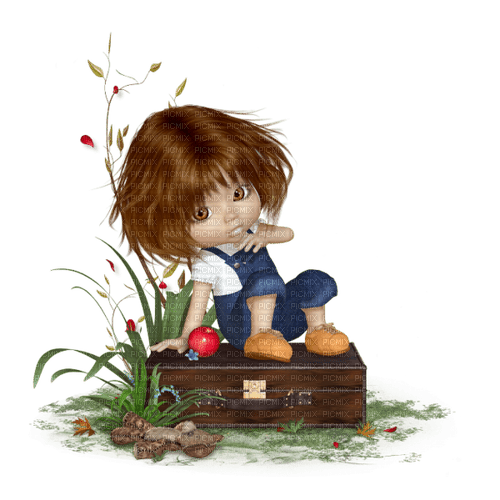 Muñeca sentada en una maleta - darmowe png