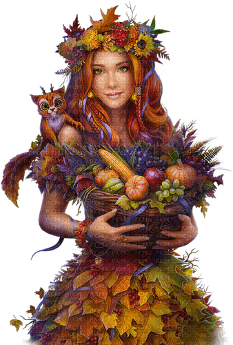 Woman. Fall. Autumn. Vegetables, squirrel. Leila - ücretsiz png