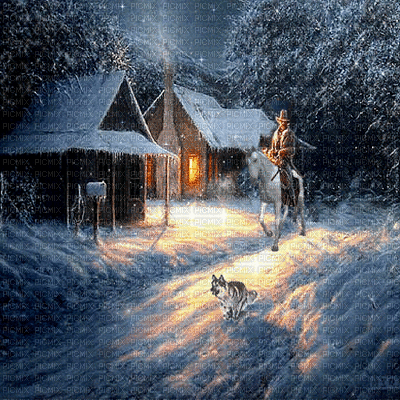 fondo  invierno  vaquero perro gif dubravka4 - Безплатен анимиран GIF