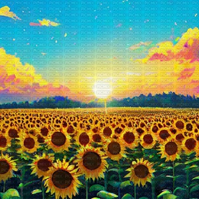 Sunflower Field Cloudy Sunset - Free PNG