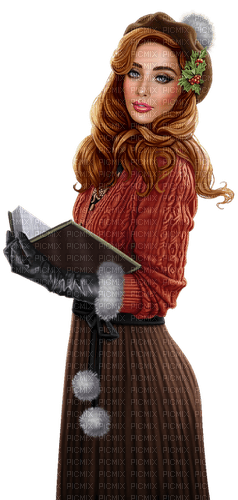 Woman. Winter. Christmas. Book. Leila - Free PNG