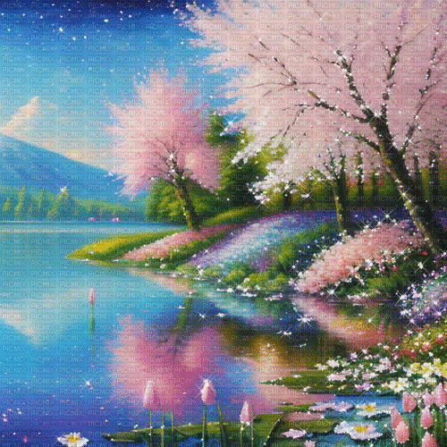 springtimes spring summer lake animated background - GIF animado gratis