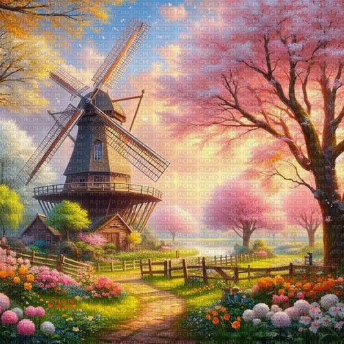 Background - Windmill - Spring - bezmaksas png