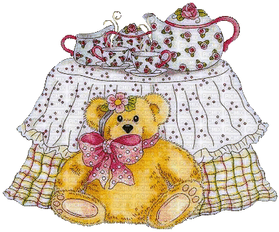 Tea Set and Teddy Bear - GIF animé gratuit