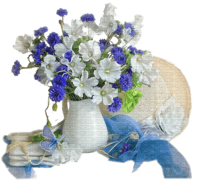 minou-blue-white-flowers-hat - PNG gratuit