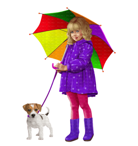 Girl. Children. Umbrella. Autumn. Dog. Leila - ücretsiz png