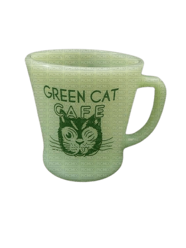 green cat cafe mug - png gratis