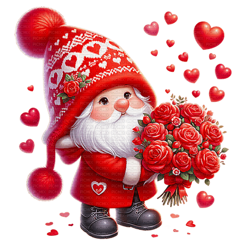 sm3 red gnome roses hearts vday cute - ücretsiz png