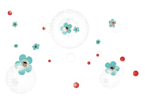 Red teal blue flowers deco [Basilslament] - 無料png