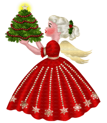 Christmas Tree Girl Red Beige - Bogusia - nemokama png