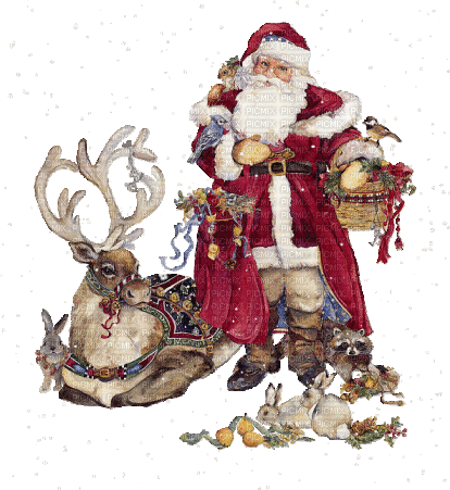 Santa Claus with reindeer - Free animated GIF