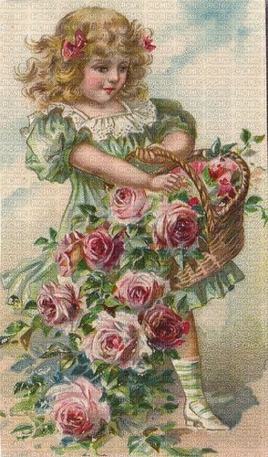 vintage girl roses - png gratuito