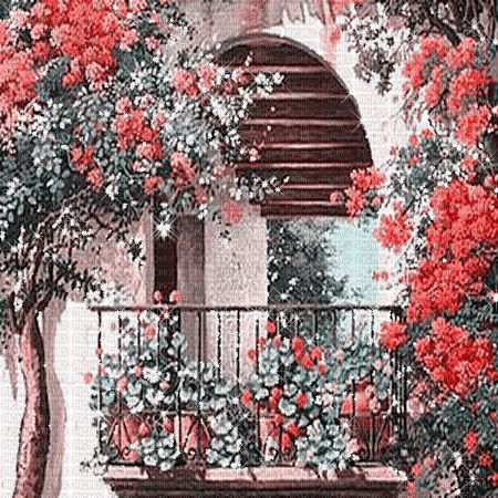 kikkapink vintage painting balcony background gif - GIF animado gratis
