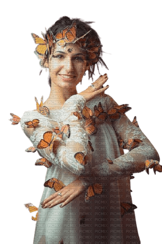 kikkapink woman fantasy autumn butterfly - PNG gratuit
