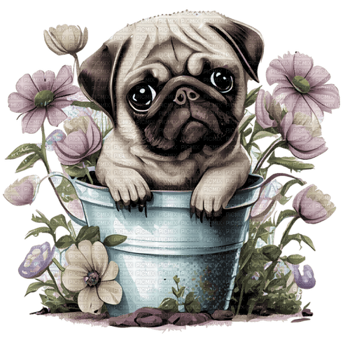 SM3  DOG ANIMAL VINTAGE FLOWER SPRING PNG - PNG gratuit