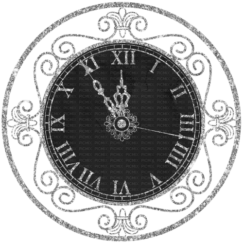 New Years.Clock.Black.Silver - δωρεάν png