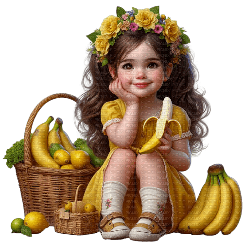 Little Girl -Banana - Yellow - Green - Brown - ilmainen png