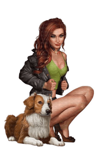Femme et son chien - gratis png