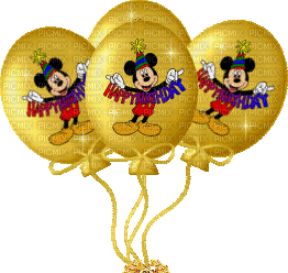image encre happy birthday multicolore gris noir effet ink ivk gif or balloons Mickey Disney edited by me - Бесплатный анимированный гифка