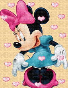 image encre animé effet coeur Disney bon anniversaire Minnie - Бесплатный анимированный гифка