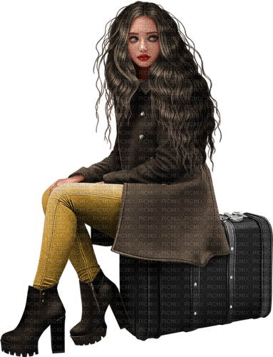 Woman. Winter. Suitcase. Travel. Leila - PNG gratuit