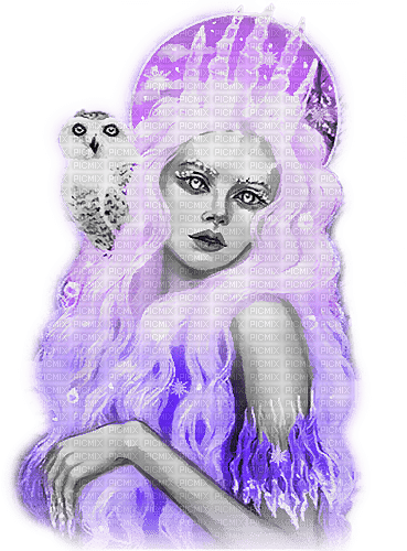 soave woman winter fantasy owl queen  black white - 無料png