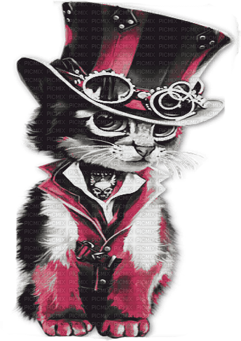 soave animals steampunk cat black white pink - Free PNG