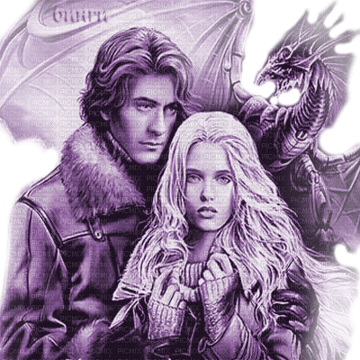 Y.A.M._Fantasy couple dragon purple - gratis png