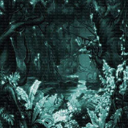 Y.A.M._Fantasy jungle forest background blue - GIF เคลื่อนไหวฟรี