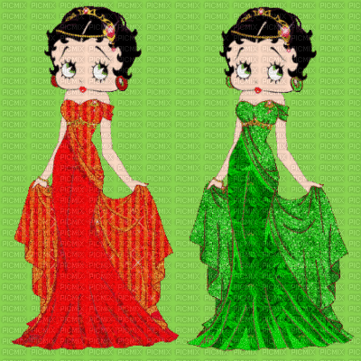 Betty Boop Glitter Red, Green Ballgown sisters gif - 無料のアニメーション GIF