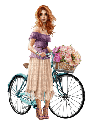 Kaz_Creations Woman Colour Girls Bicycle Bike Flowers - PNG gratuit