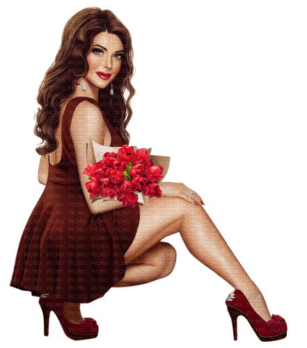 Women with roses. Leila - gratis png