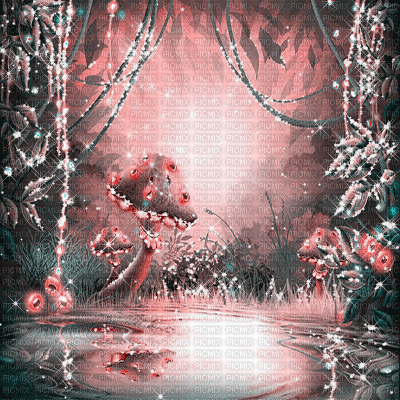 dolceluna pink fantasy lake forest background - GIF animasi gratis