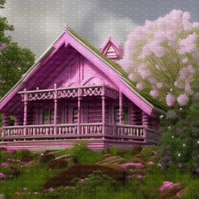 Pink Log Cabin - Free PNG