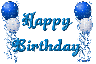 Blue and White Happy Birthday Balloons - Бесплатный анимированный гифка