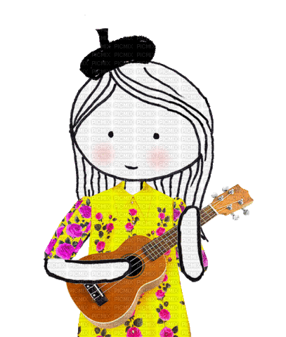 Girl plays guitar - Ingyenes animált GIF