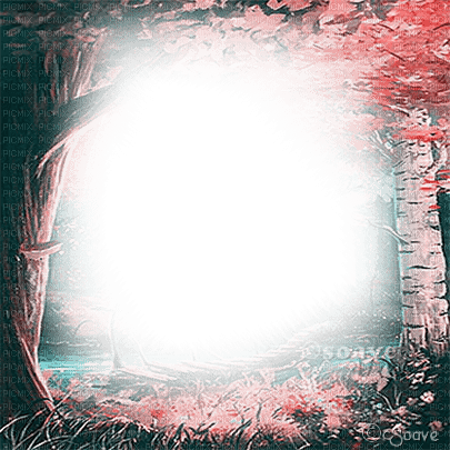 soave frame autumn forest tree pink teal - 免费PNG