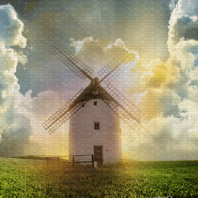 windmill bg gif moulin fond - GIF animé gratuit