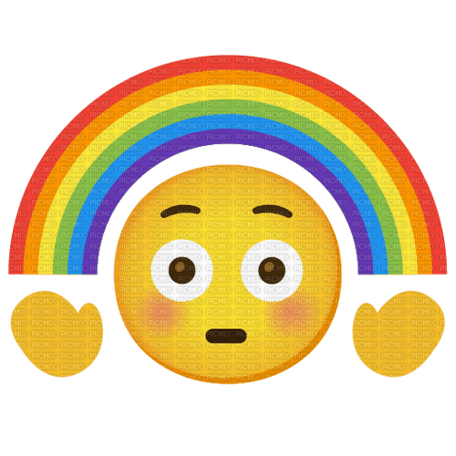 Emoji kitchen blushing face holding up rainbow - png grátis