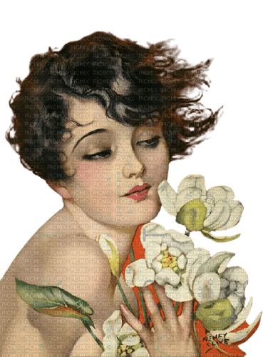 kikkapink woman vintage flowers - bezmaksas png