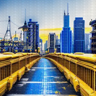 Blue & Yellow Cityscape - 無料png