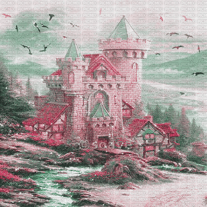 soave background animated castle  pink green - Бесплатный анимированный гифка