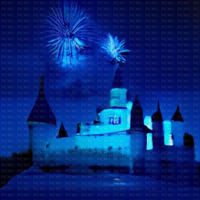 Blue Fireworks Castle - Free PNG